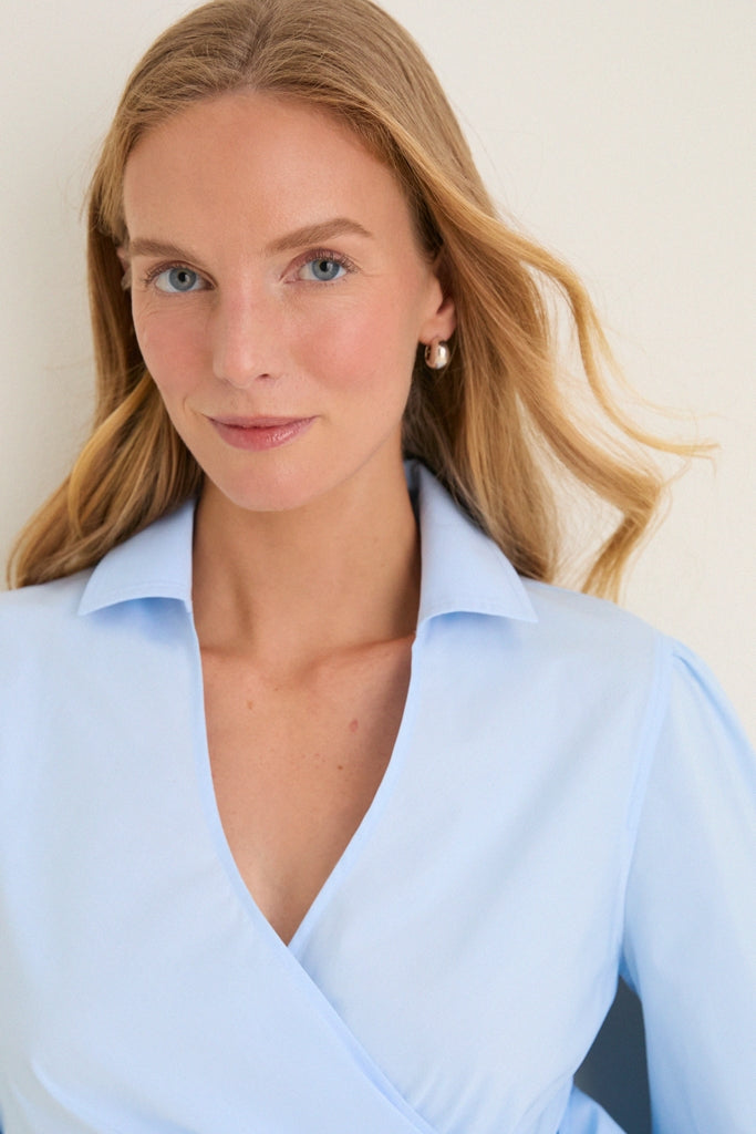 French Blue Tie Front Bow Bea Blouse