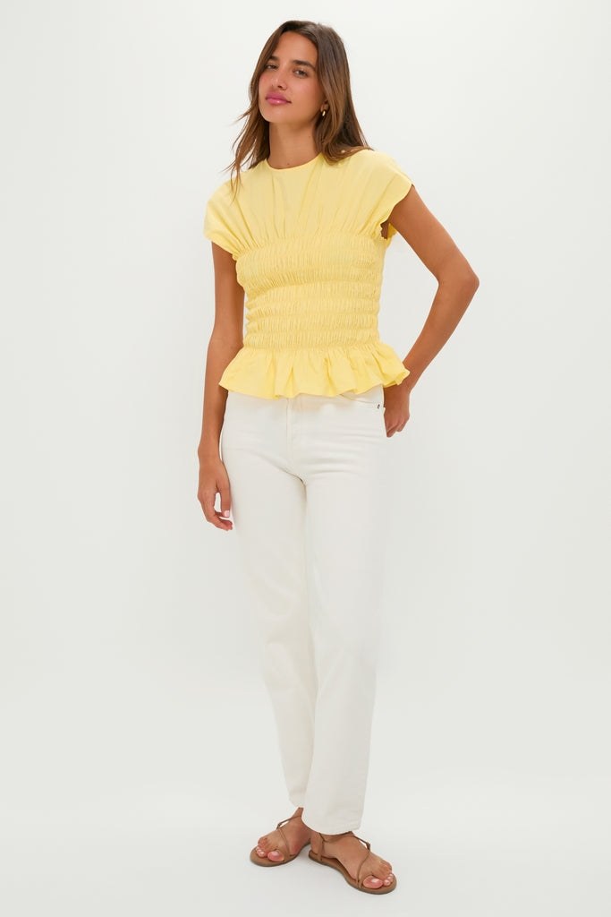 Yellow Smocked Rollins Top
