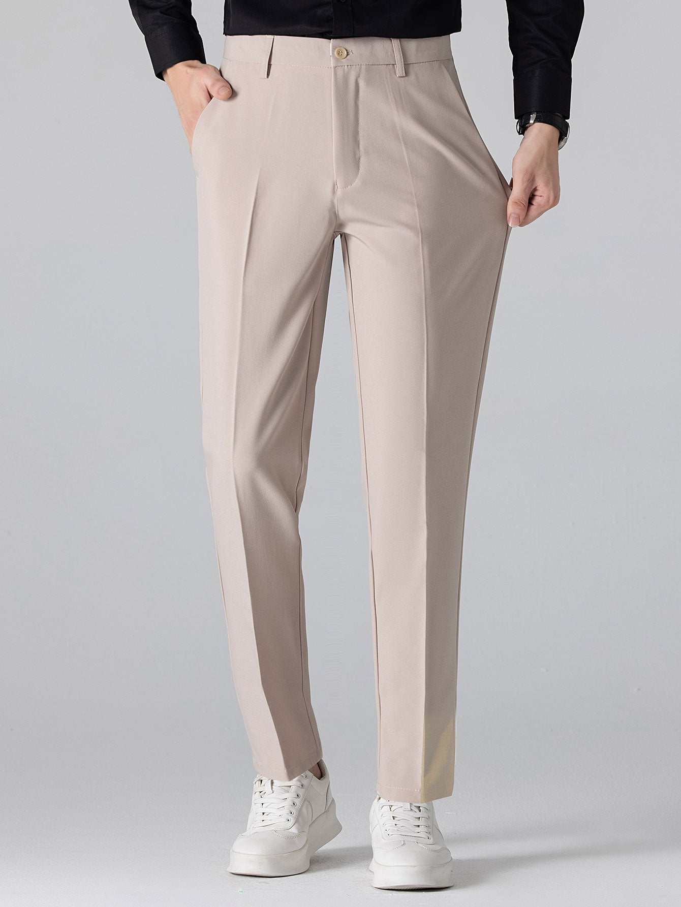 Long Sleeve Stripe Button Up Shirt & Slim Fit Tapered Trousers