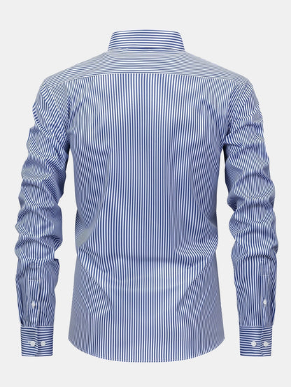 Long Sleeve Stripe Button Up Shirt & Slim Fit Tapered Trousers