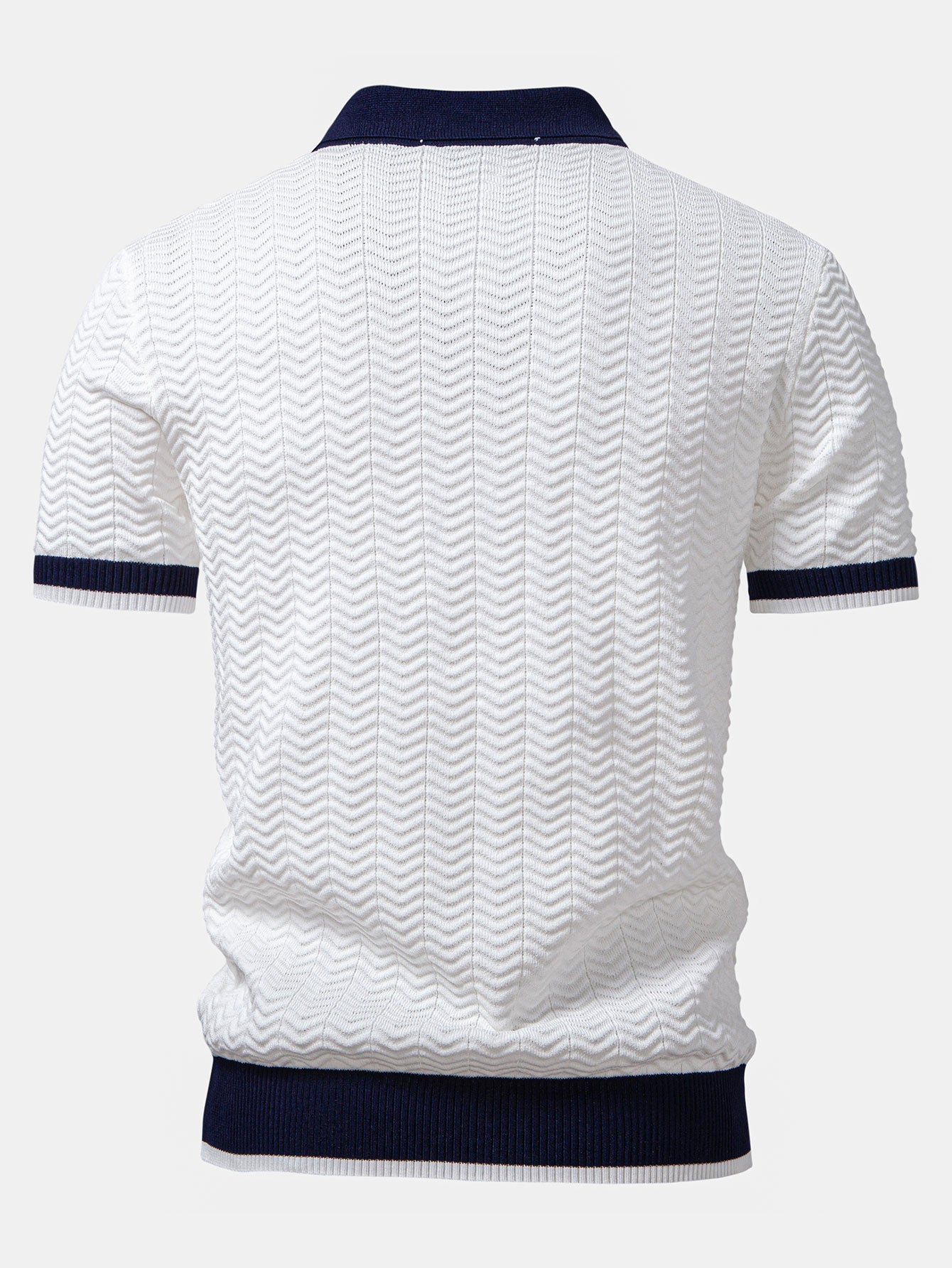 Texture Contrast Knitted V Neck Polo Shirt & Cotton Chino Shorts