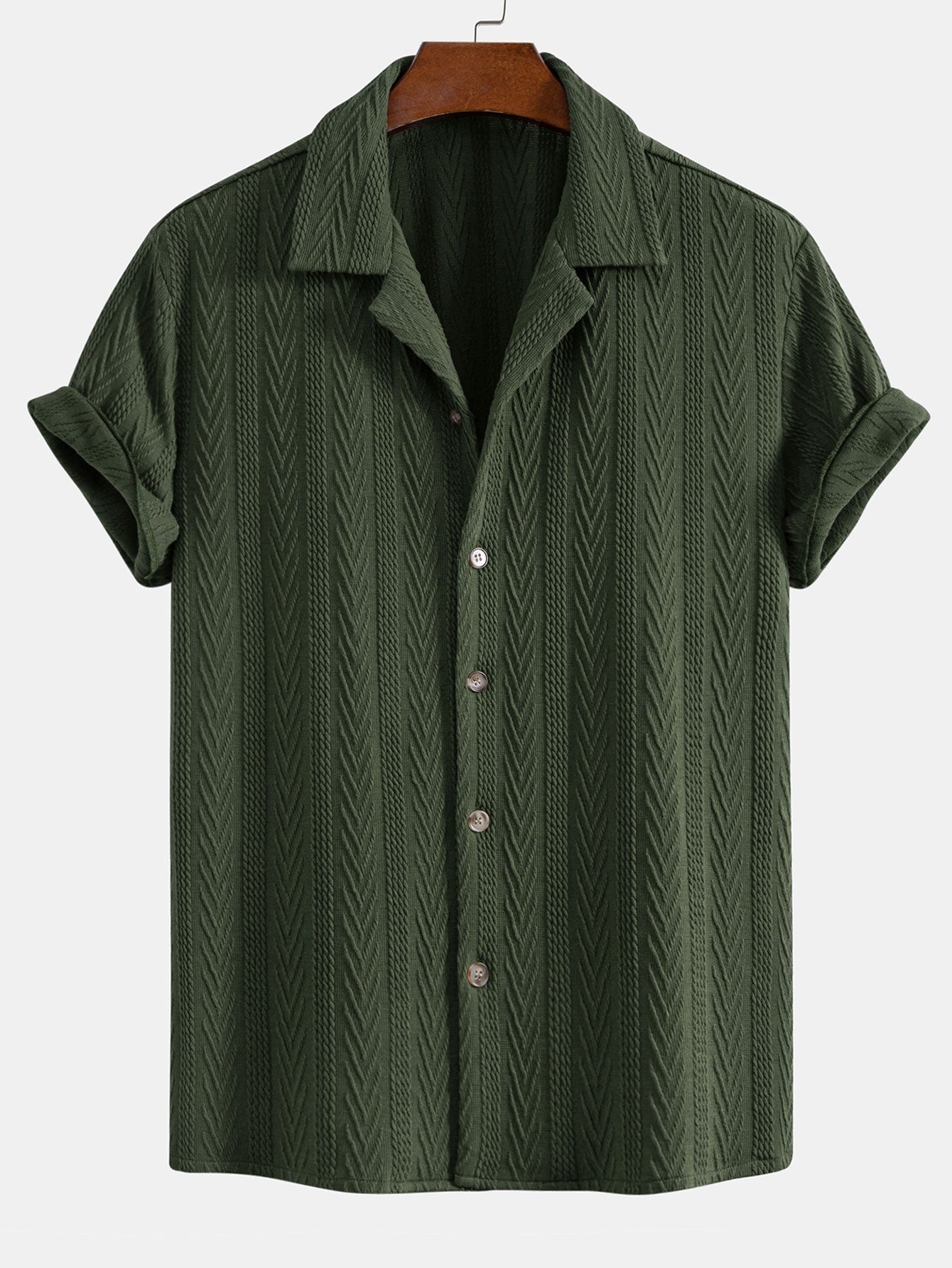 Texture Jacquard Cuban Shirt & Wrinkle Textured Straight Leg Pants