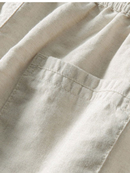 Geometric Striped Jacquard Button Up Shirt & Straight Leg Linen Pants