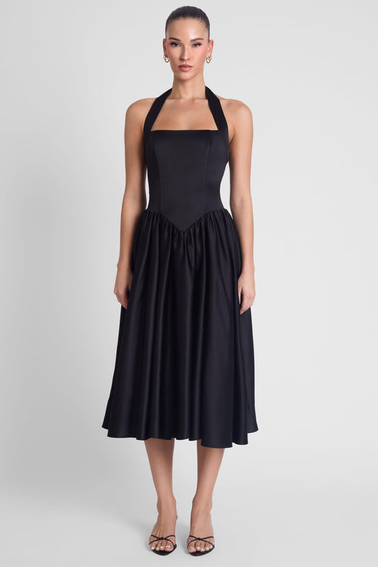 Hart Halter Corset Midi Dress - Black