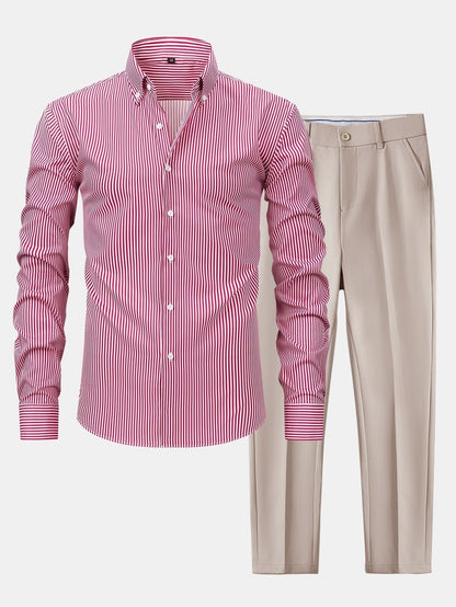 Long Sleeve Stripe Button Up Shirt & Slim Fit Tapered Trousers